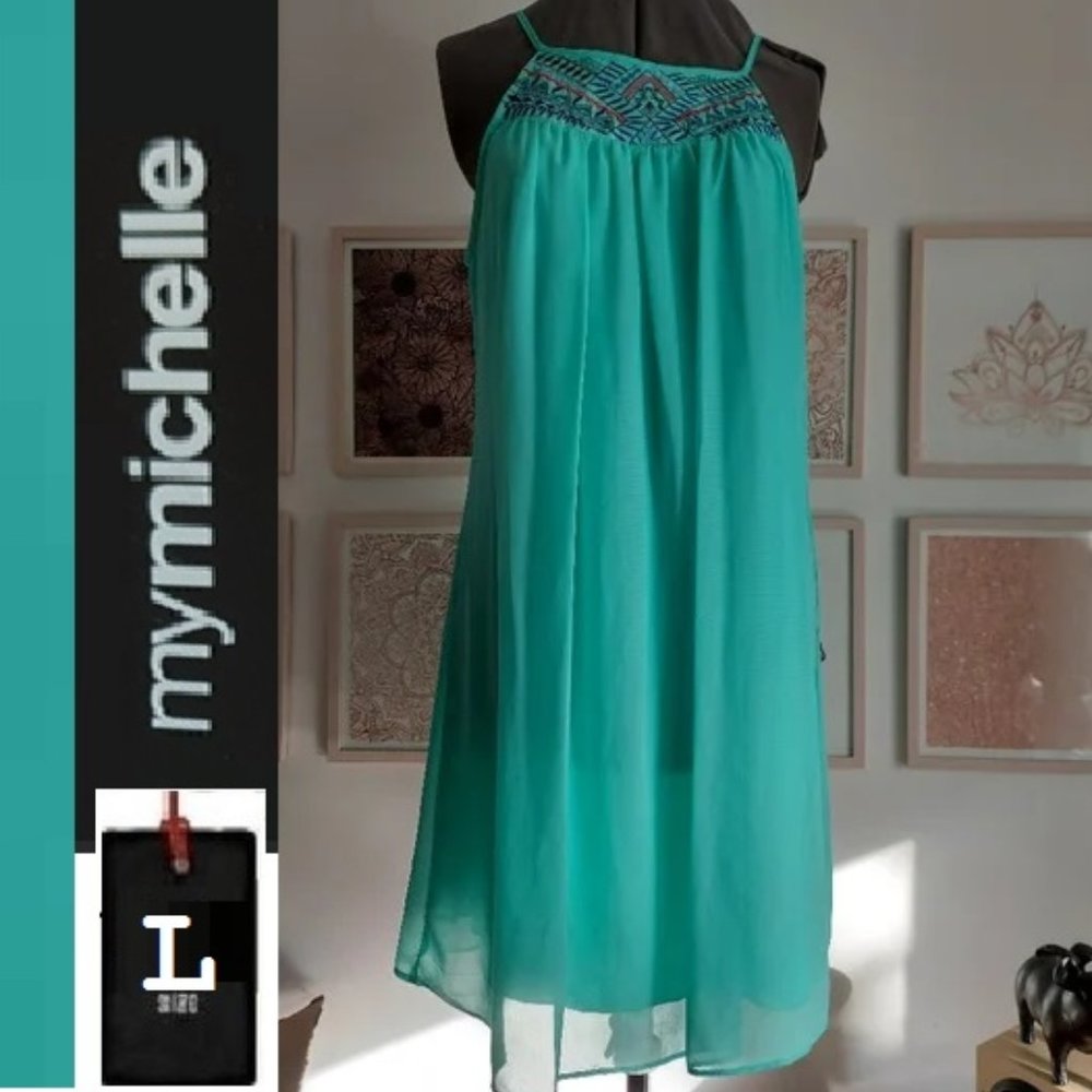 ⭐️ 5/$30-Aqua dress,  size large,  embroidered,  light